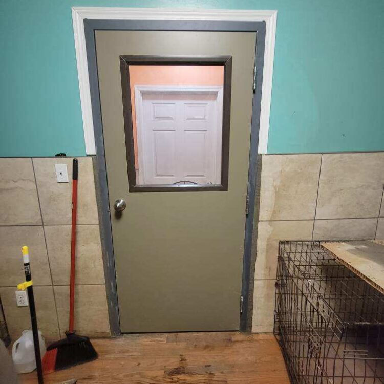 Hollow metal door with half glass